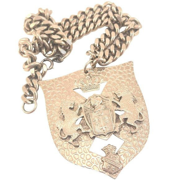Coat of Arms Heavy Vintage Necklace Knight Lions and Crown - Picture 1 of 7